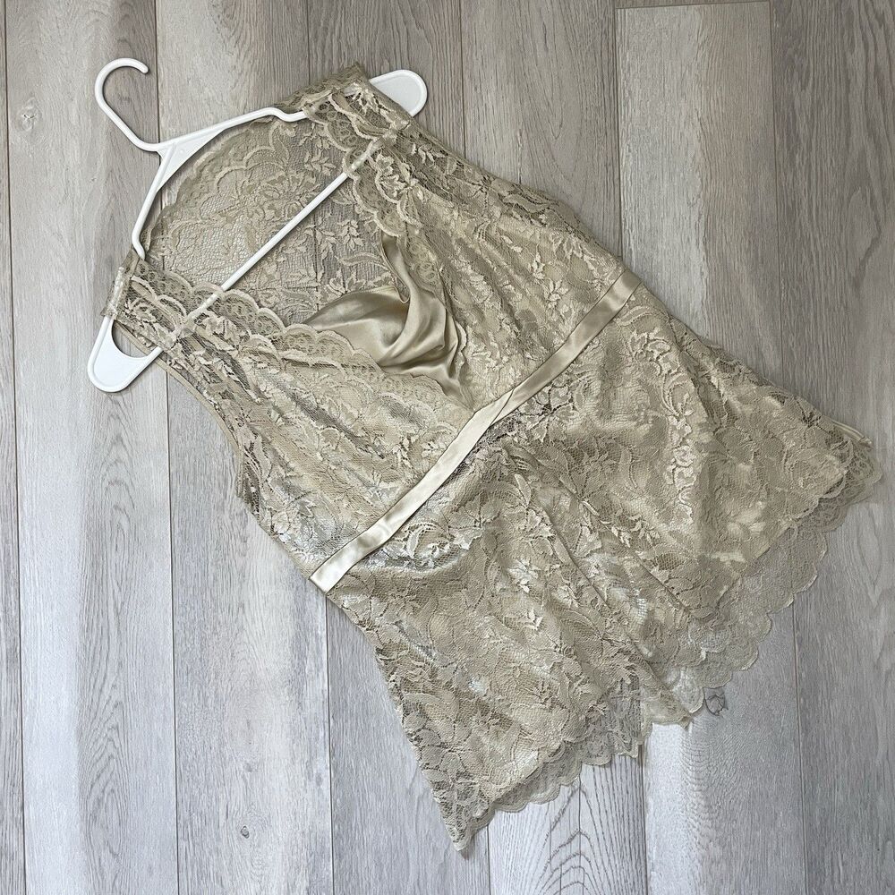 Vintage Silk Lace Blouse sleeveless cowl neck womens Gold (size 10)